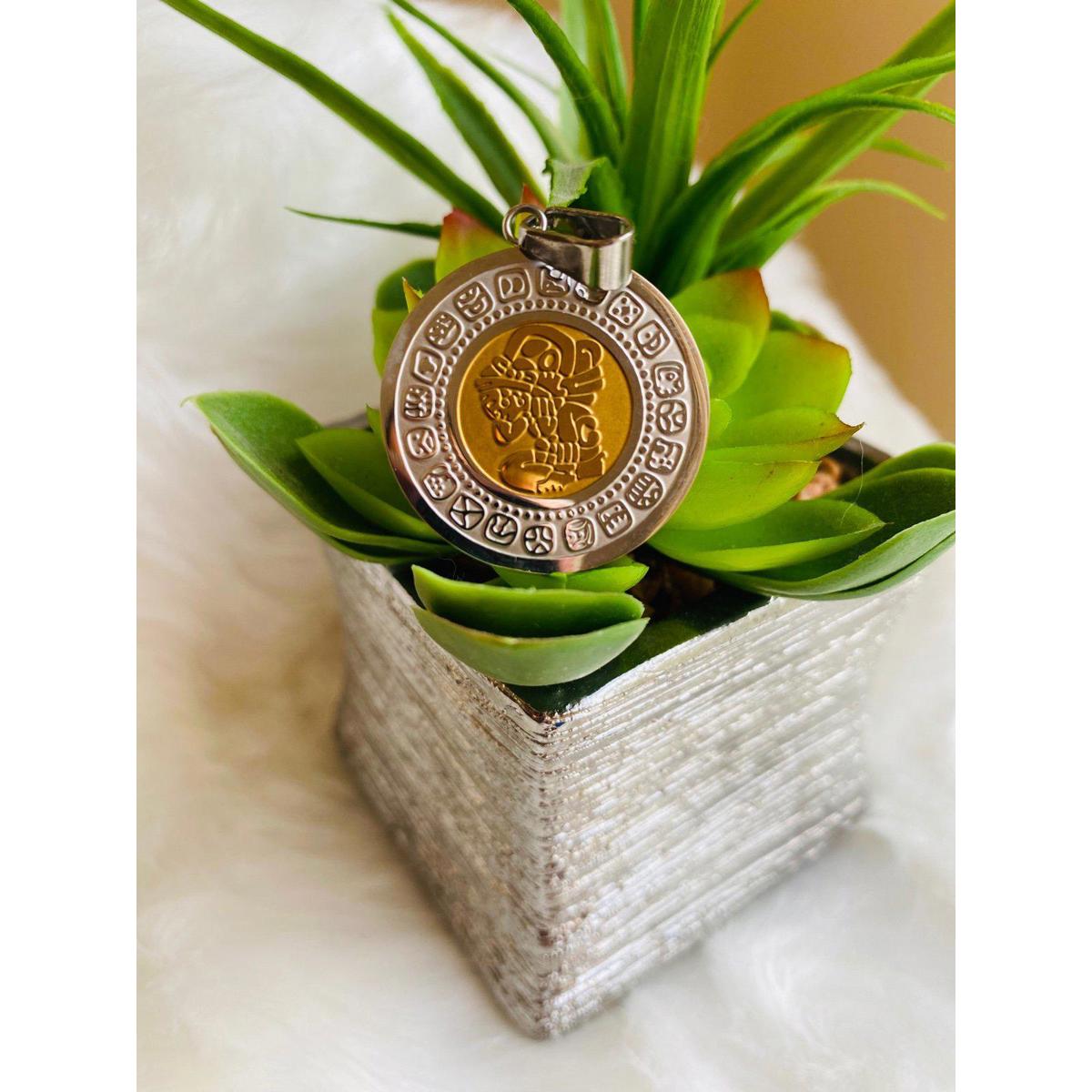 Mayan Calander TwoTone Round Pendant